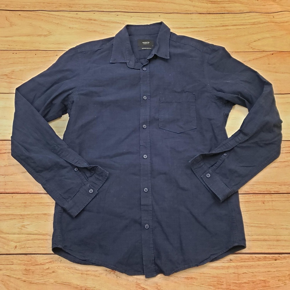 Reserved Essential Shirt Mens Large Navy Blue Regular Fit Button Front‎